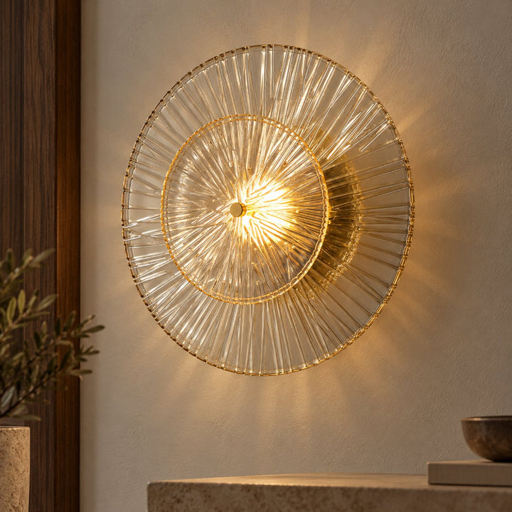 Layered Fluted Glass LED Wall Sconce – Brass Interior Wall Light