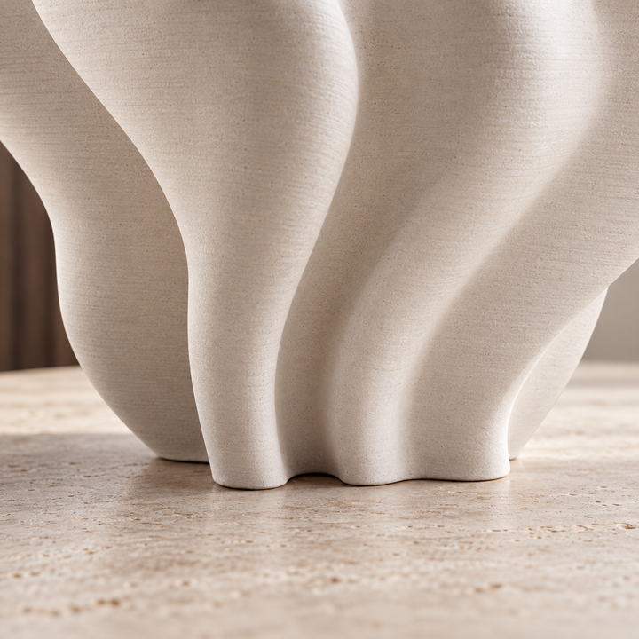 Modern Sculptural Vase 3D Printed Fluted Design White Decorative Bowl 24 cm