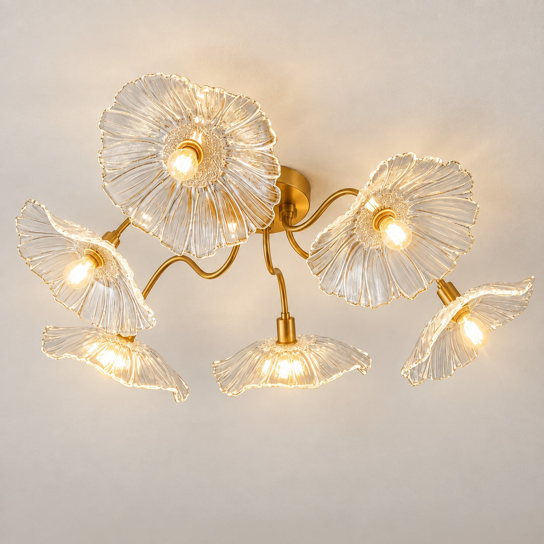 Modern Flush Mount Ceiling Light Fixture with Lotus Leaf Glass Shade and LED Technology