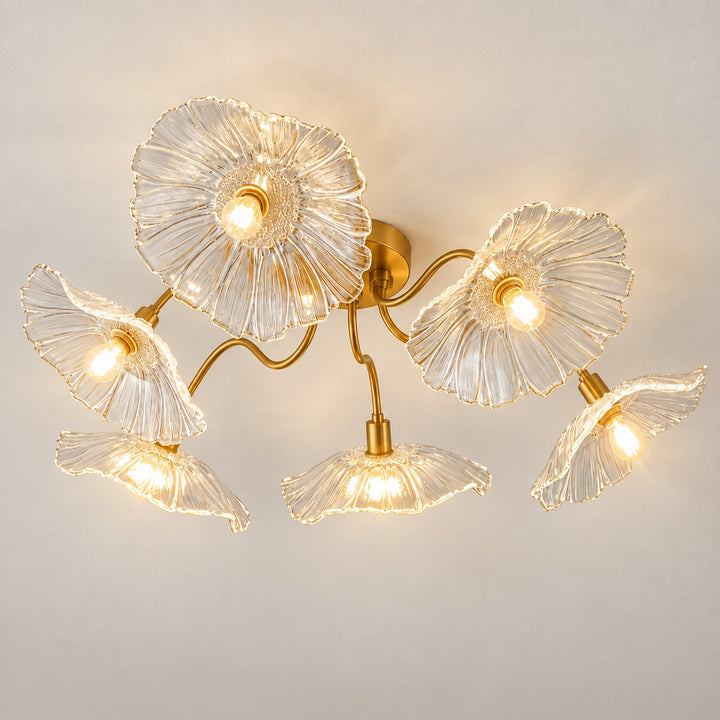 Modern Flush Mount Ceiling Light Fixture with Lotus Leaf Glass Shade and LED Technology