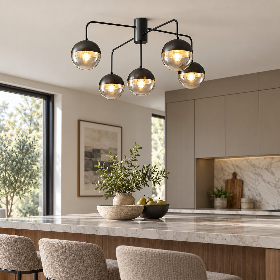 Modern Industrial Ceiling Light Flush Mount Glass and Metal Adjustable LED Compatible 40W
