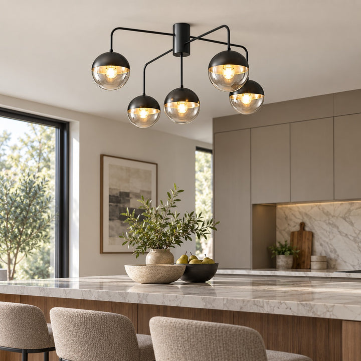 Modern Industrial Ceiling Light Flush Mount Glass and Metal Adjustable LED Compatible 40W