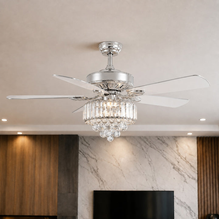 Black Modern Ceiling Fan with Lights Flush Mount Crystal Blades and 6 Speed Settings