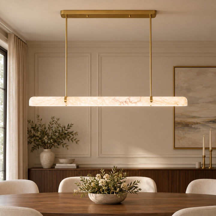 Linear Chandelier Wall Mounted Alabaster Shade Metal Frame LED Lighting Fixture