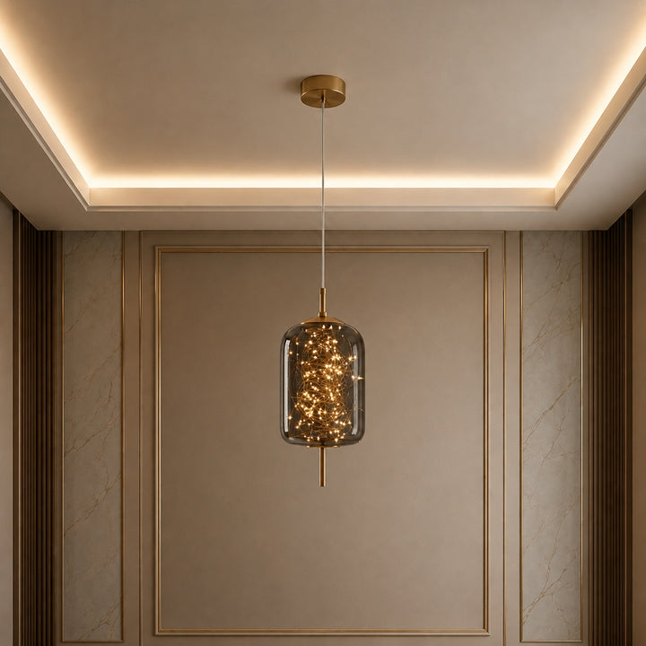 Modern Hanging Pendant Light Adjustable Smoky Glass LED Fixture for Kitchen Dining