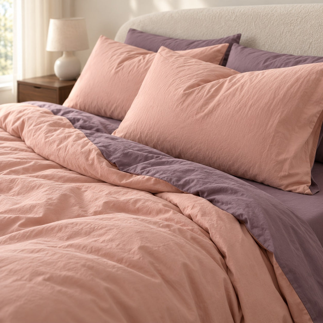 Reversible Bedding Set Cotton Jersey Knit Duvet Cover and Sheet Soft Breathable Lightweight