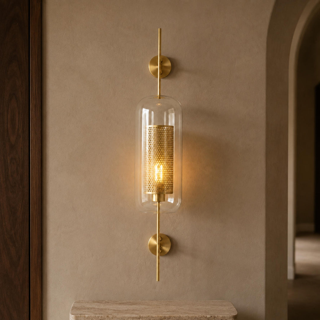 Modern Wall Light Clear Glass Wall Mounted Brass Dimmable LED Fixture Warm Glow