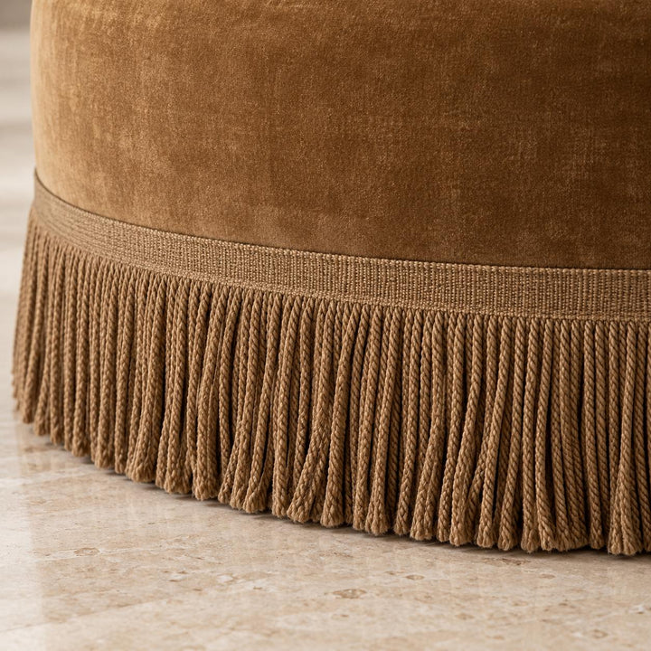 Modern Swivel Accent Chair Plush Fabric Oversized Seat With Playful Fringe Skirt