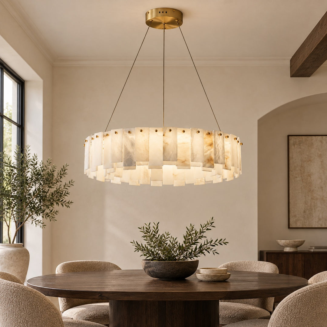 Modern Chandelier Light Ceiling Mounted Alabaster Glass with LED Illumination for Dining Room