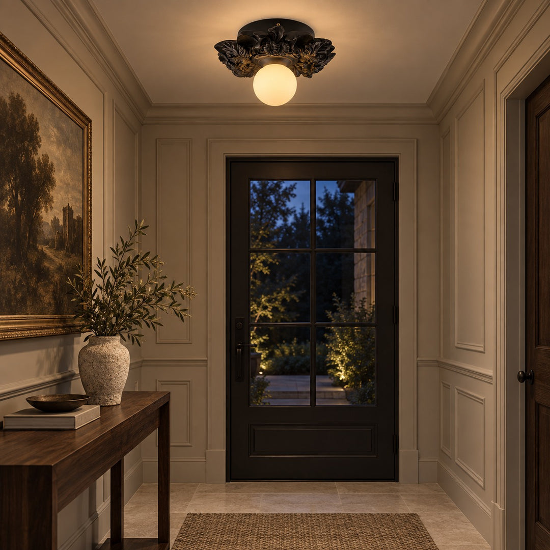 Victorian Flush Mount Ceiling Light Metal Glass Dimmable Elegant Design for Classic Ambiance