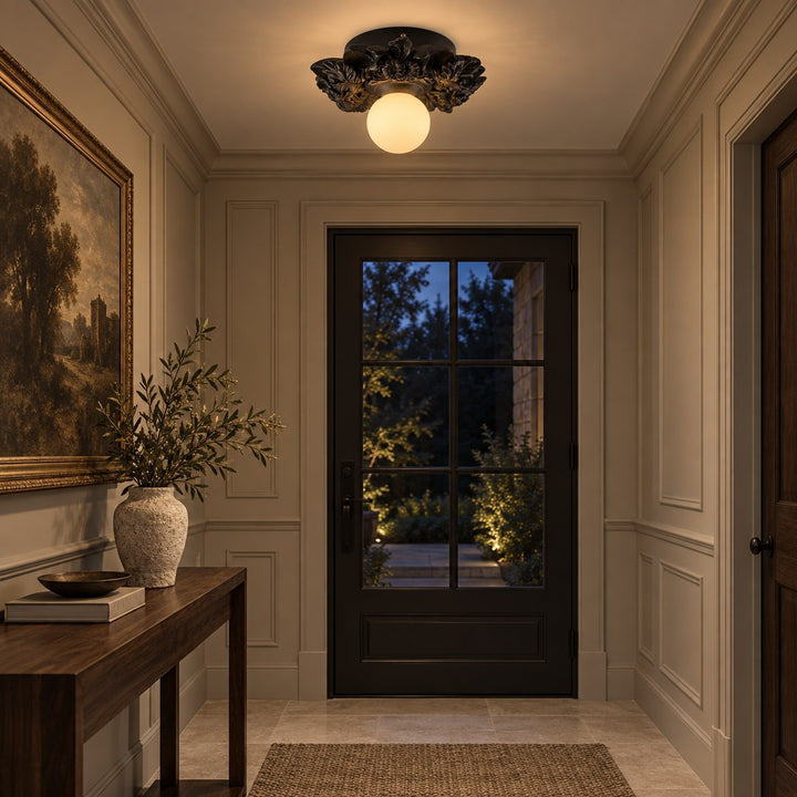 Victorian Flush Mount Ceiling Light Metal Glass Dimmable Elegant Design for Classic Ambiance