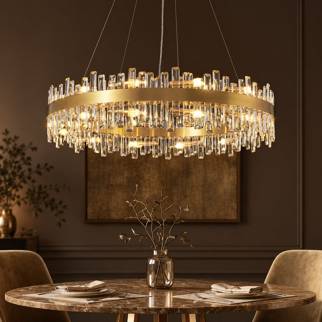 Modern Gold Crystal Chandelier Adjustable Hanging Metal E12 Bulb 12-20 Lights