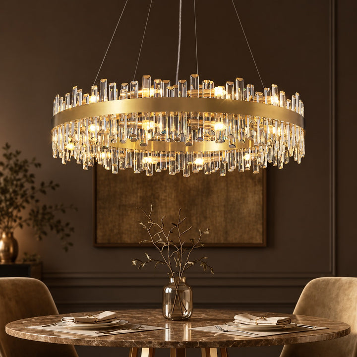 Modern Gold Crystal Chandelier Adjustable Hanging Metal E12 Bulb 12-20 Lights