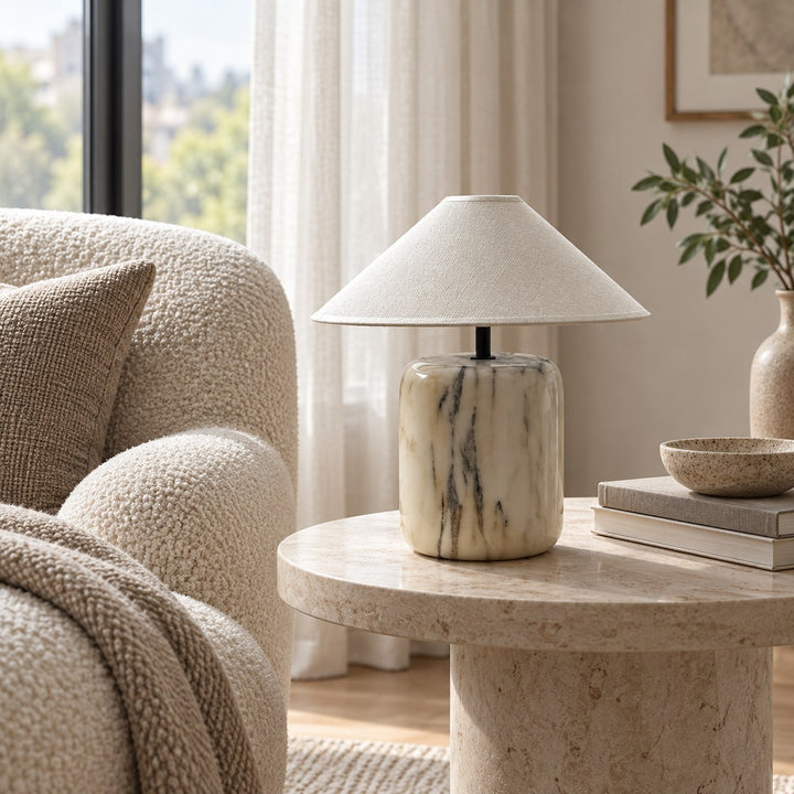 Modern Marble Table Lamp with Linen Shade and Adjustable Brightness for Elegant Lighting