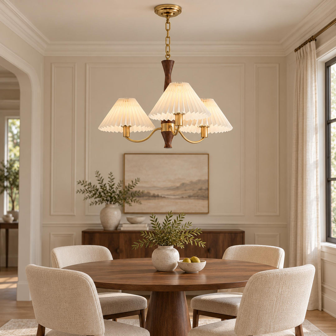 Modern Chandelier Ceiling Light Adjustable Hanging Metal Frame Pleated Shade Dimmable