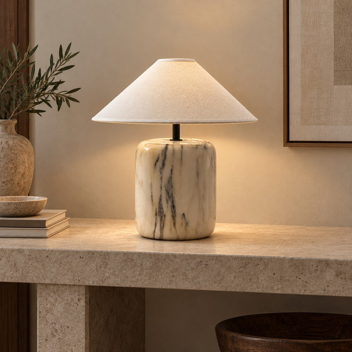 Modern Marble Table Lamp with Linen Shade and Adjustable Brightness for Elegant Lighting
