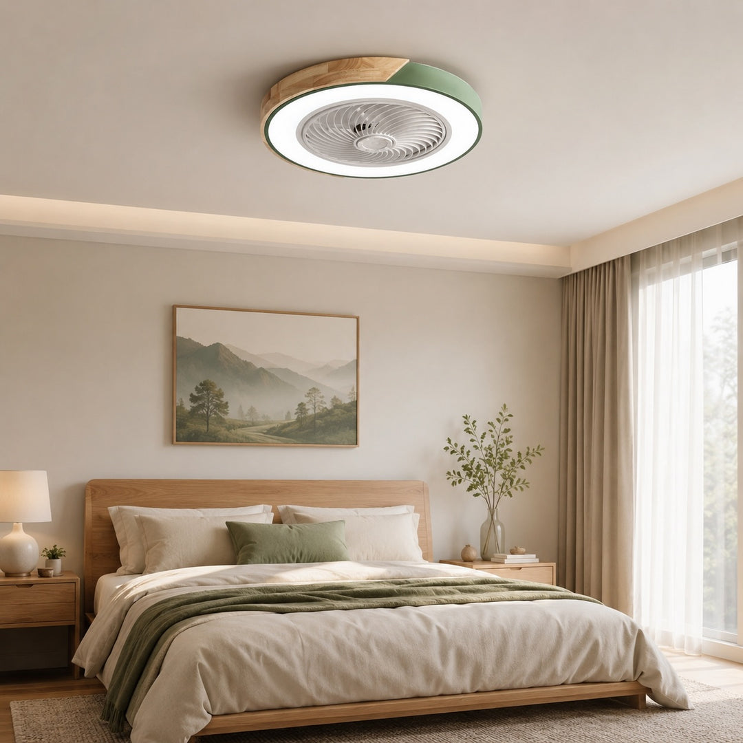 Modern Bladeless Ceiling Fan with Lights Flush Mount Iron Frame LED Dimmable Color Temperature