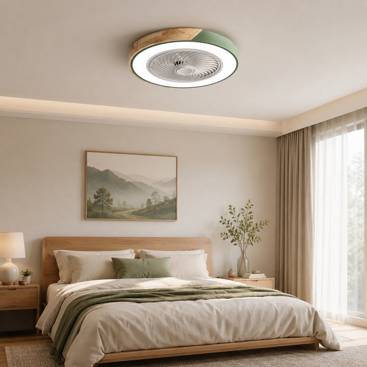 Modern Bladeless Ceiling Fan with Lights Flush Mount Iron Frame LED Dimmable Color Temperature