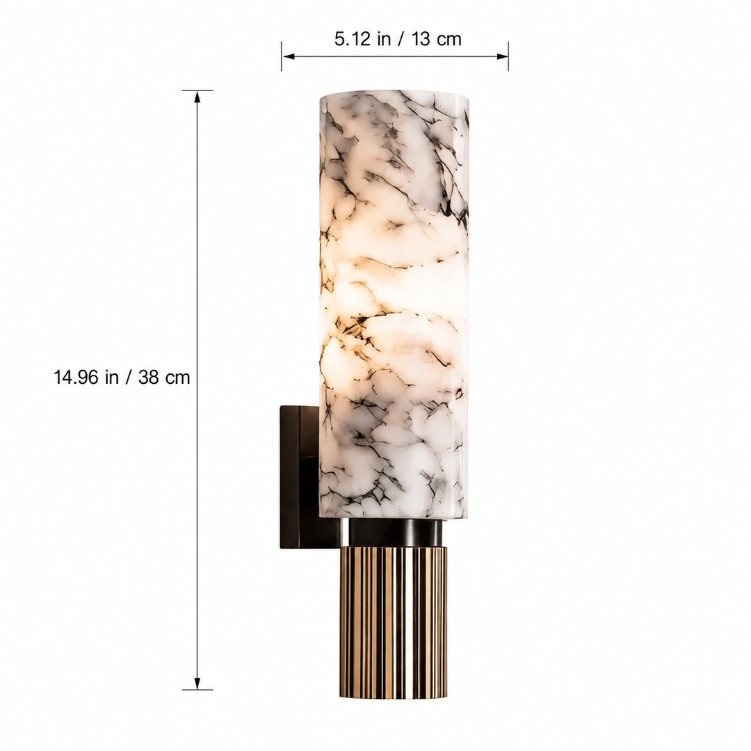 Contemporary Wall Light Wall Mounted Alabaster Cylinder Fluted Copper Base LED Sconce 38cm