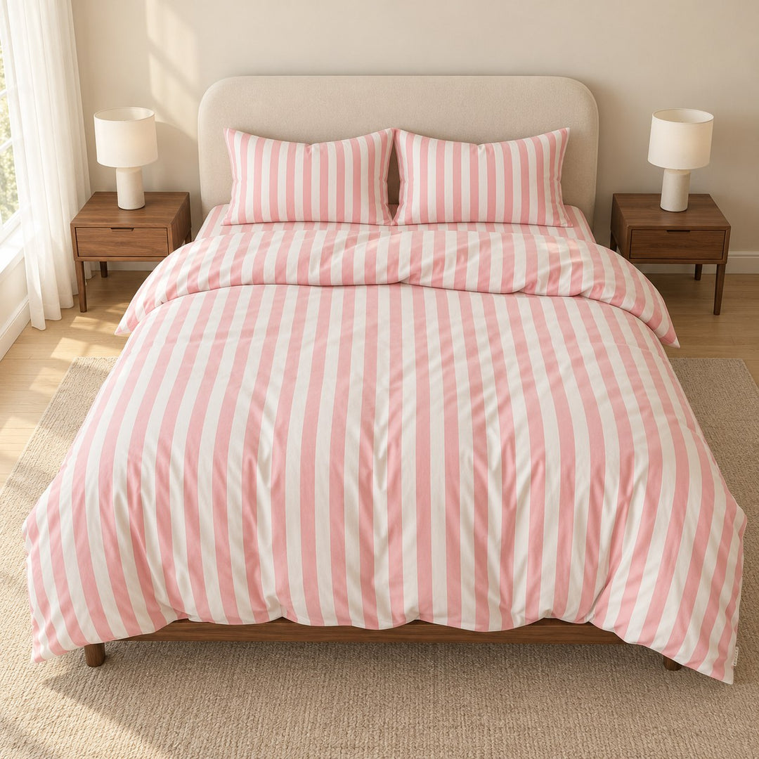 Modern Striped Bedding Set Cotton-Polyester Blend Duvet Cover Flat Sheet Pillow Case