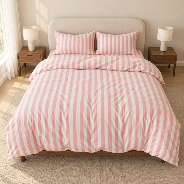 Modern Striped Bedding Set Cotton-Polyester Blend Duvet Cover Flat Sheet Pillow Case