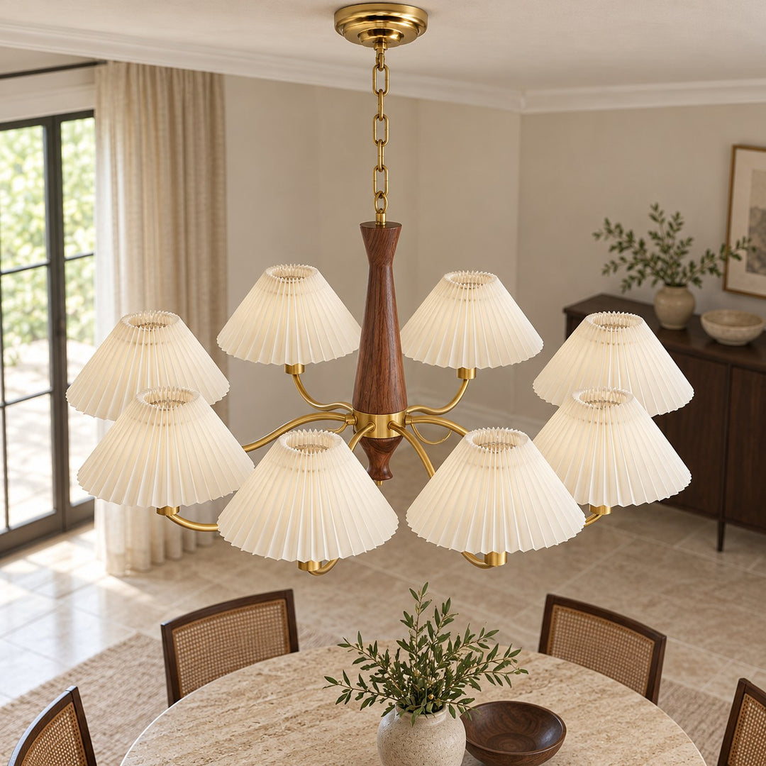 Modern Chandelier Ceiling Light Adjustable Hanging Metal Frame Pleated Shade Dimmable