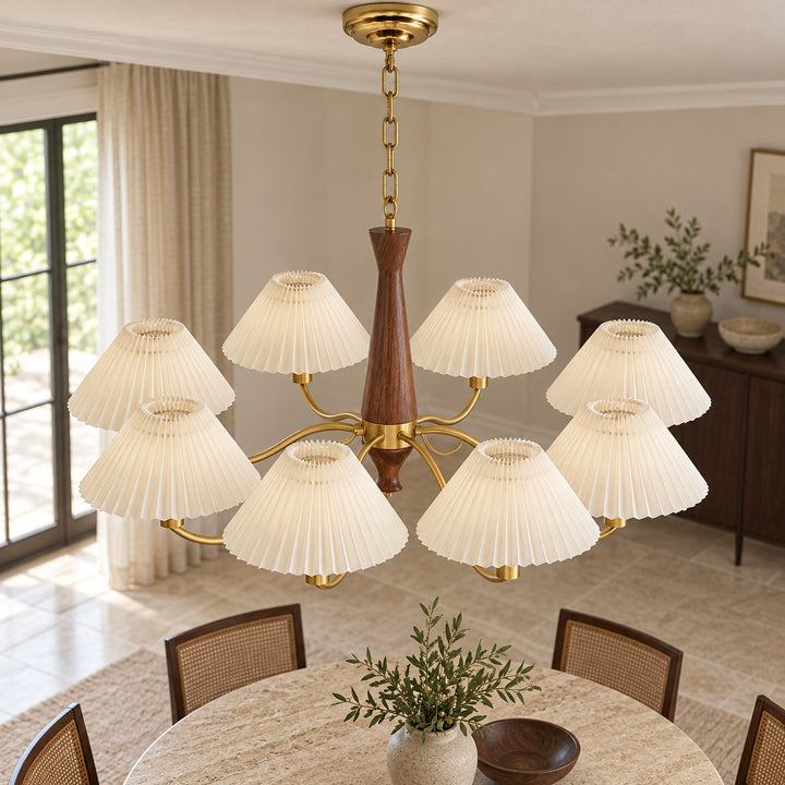 Modern Chandelier Ceiling Light Adjustable Hanging Metal Frame Pleated Shade Dimmable