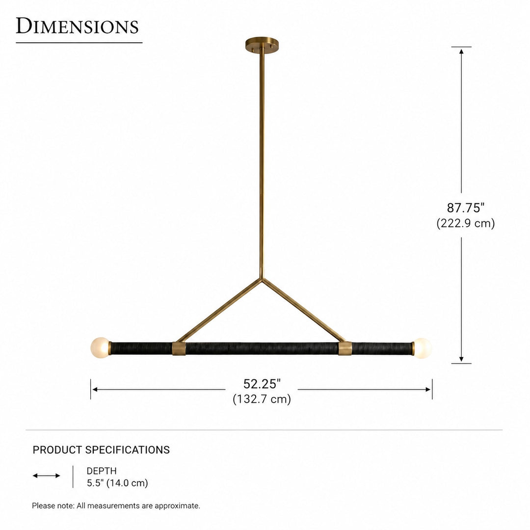 Modern Brass Black Linear Pendant Light Hanging Fixture with Frosted Globe Bulbs
