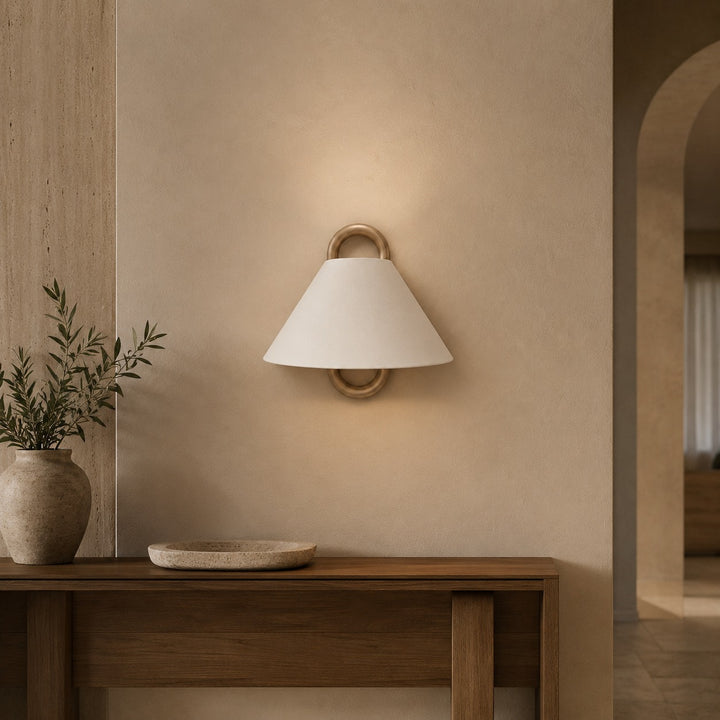 Minimalist Wall Light Wall Mounted Beech Wood Base Fabric Shade LED Soft Ambient Lighting