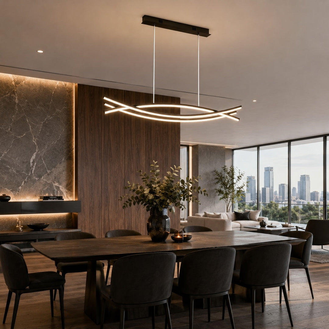 Modern Black Pendant Light Linear Hanging Aluminum LED Fixture with Adjustable Height Dimmable
