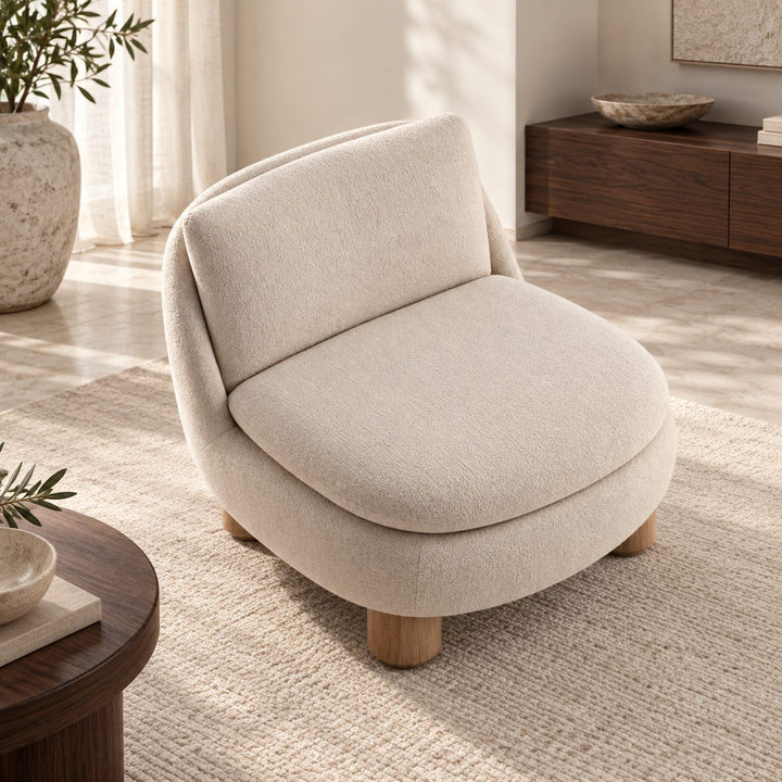 Modern Armless Accent Chair Upholstered Plush Seat with Wood Legs for Living Room