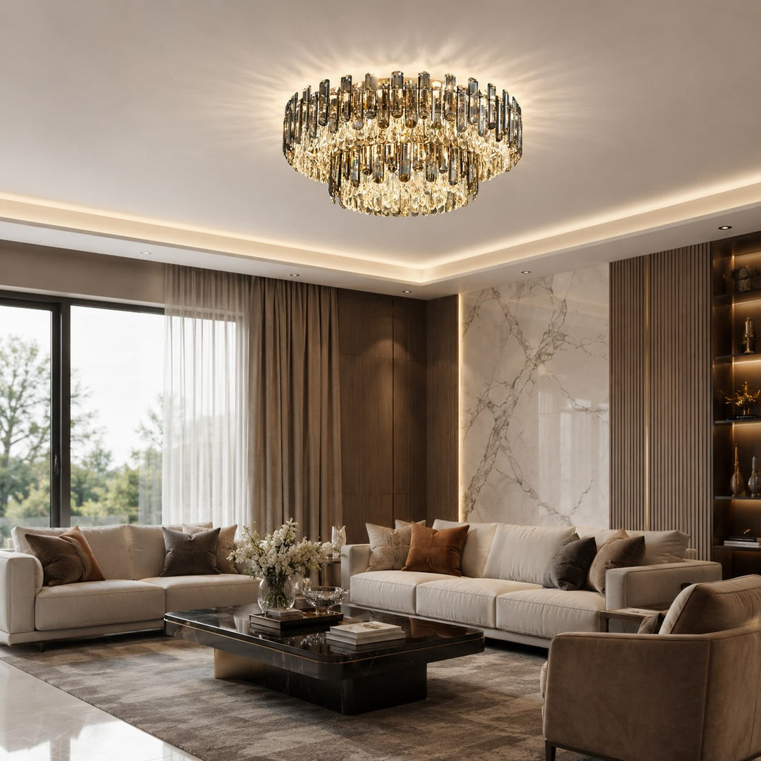 Modern Round Ceiling Light Chandelier with Crystal Accents Stainless Steel LED Adjustable Color Temperature