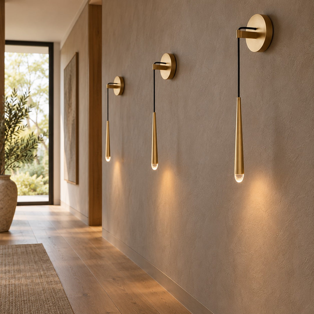 Modern Brass & Crystal Wall Sconce – G4 LED Interior Wall Light