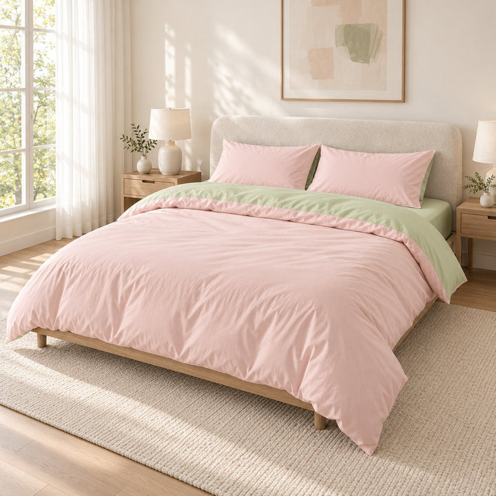 Reversible Cotton Bedding Set with Duvet Cover and Pillowcases Lightweight Breathable Design