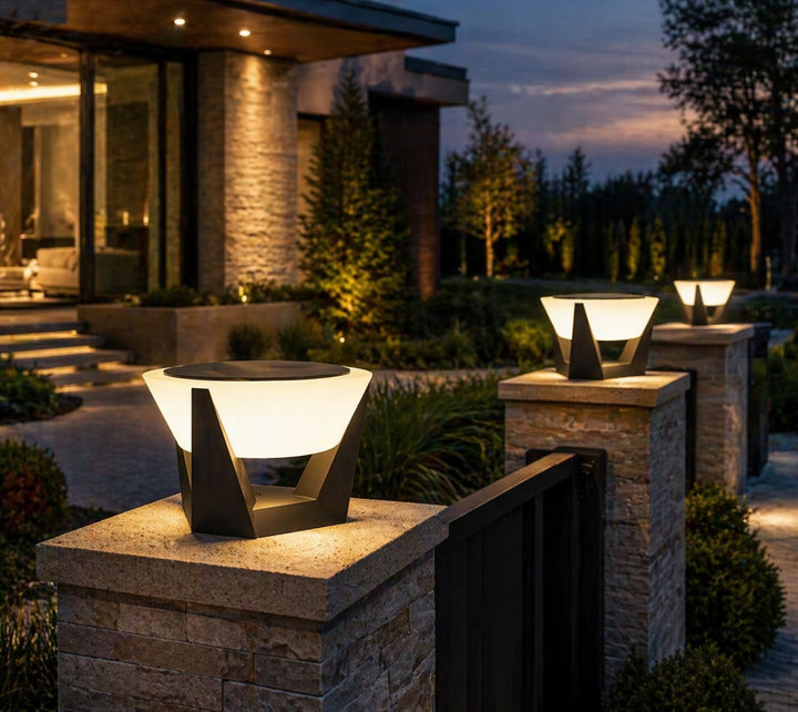 Modern Solar Post Light Outdoor Column Fixture IP65 Stainless Steel Acrylic LED 3000K Warm White
