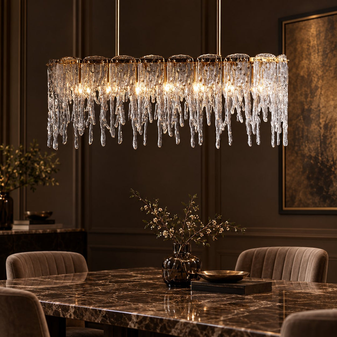 Modern Chandelier Adjustable Hanging Light Fixture Gold Metal Frame Seven Light Capacity