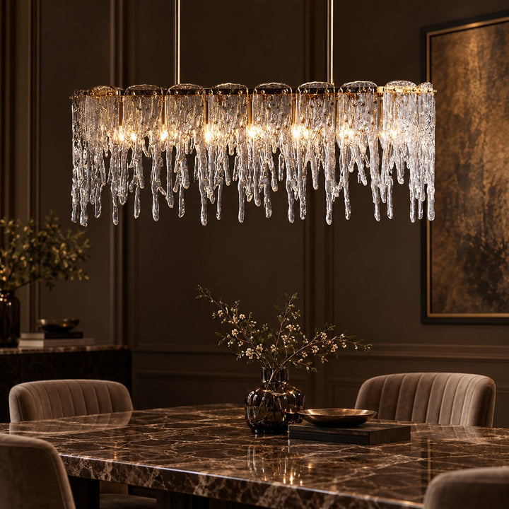 Modern Chandelier Adjustable Hanging Light Fixture Gold Metal Frame Seven Light Capacity