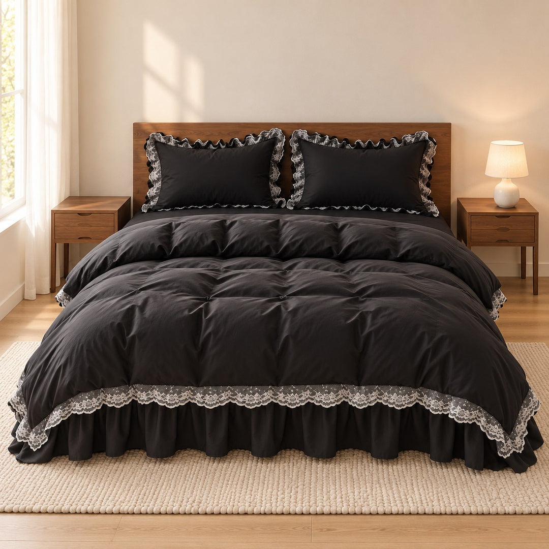 Modern Ruffle Lace Bedding Set with Elastic Skirt Bed Sheet and Soft Polyester Material