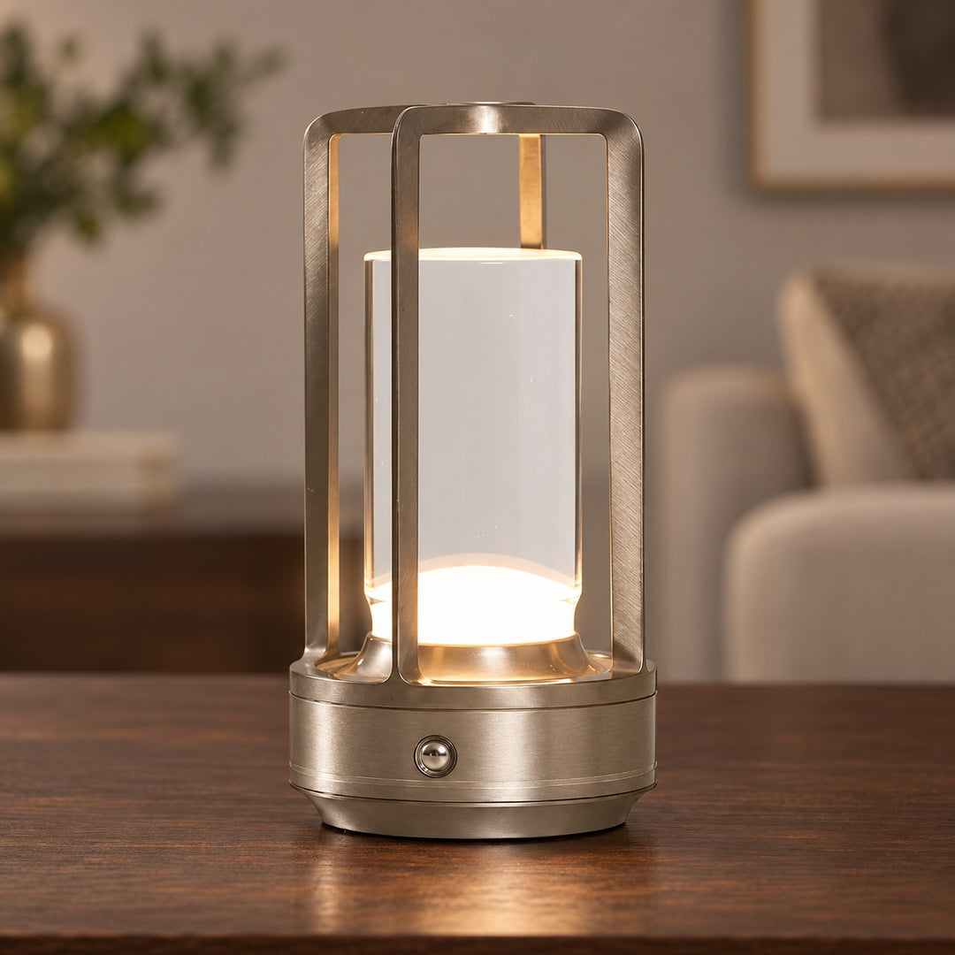 Modern Cordless Table Lamp with Crystal Shade Aluminum Alloy Base USB Charging LED Light