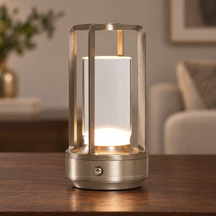 Modern Cordless Table Lamp with Crystal Shade Aluminum Alloy Base USB Charging LED Light