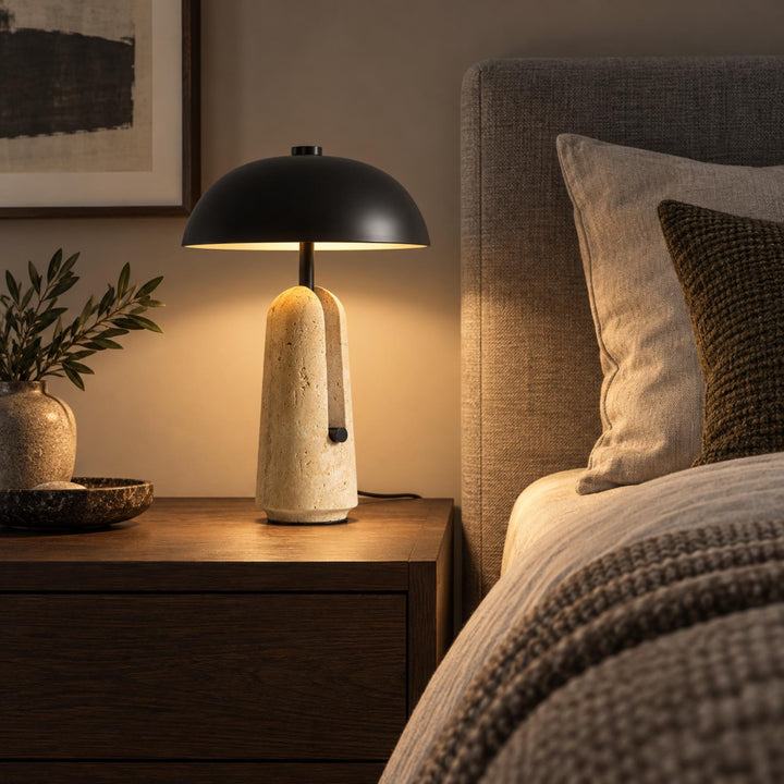 Contemporary Table Lamp with Adjustable Metal Shade and Travertine or Marble Base for Elegant Interiors