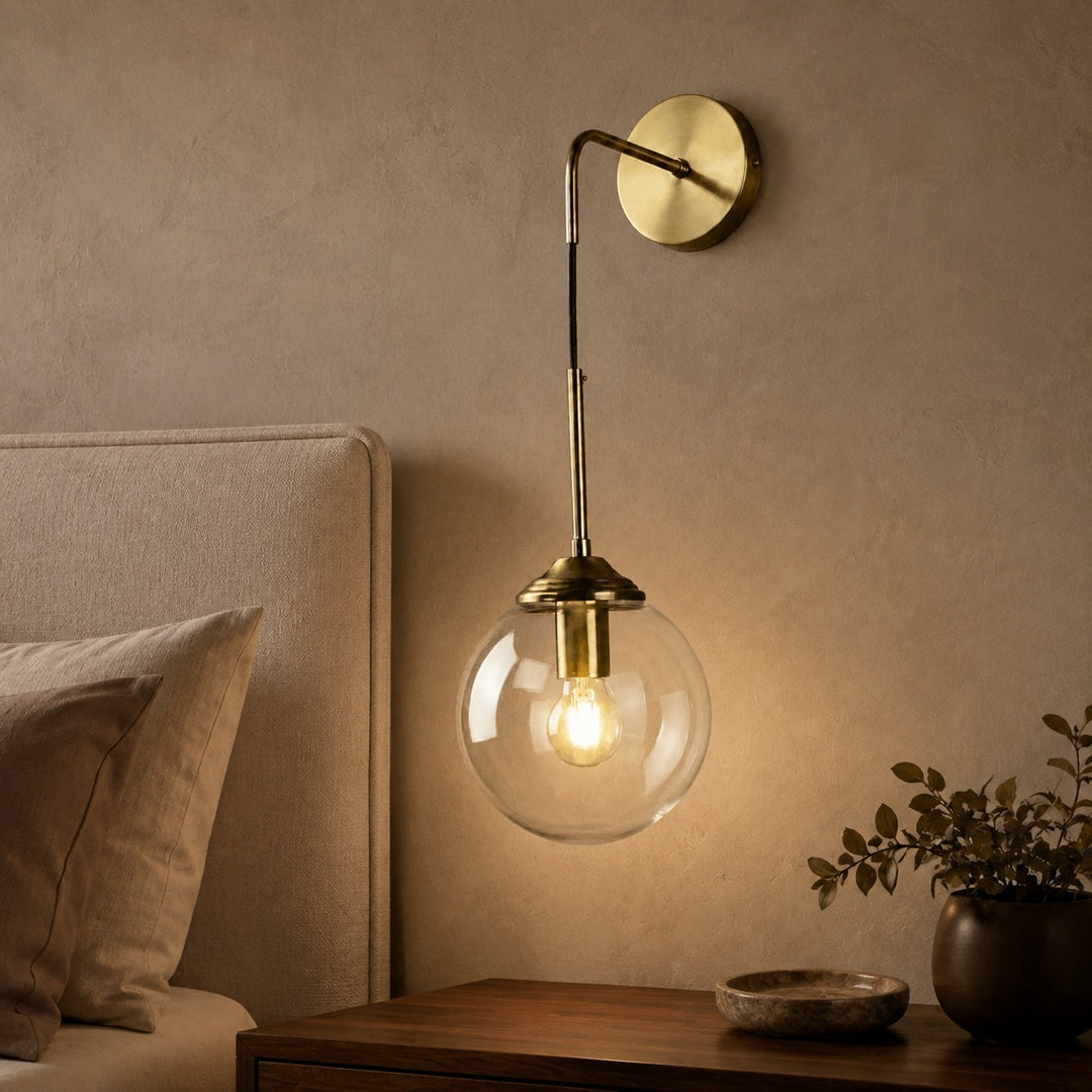 Modern Minimalist Wall Sconce Lighting Wall Mounted Glass Shade Metal Detailing LED Compatible