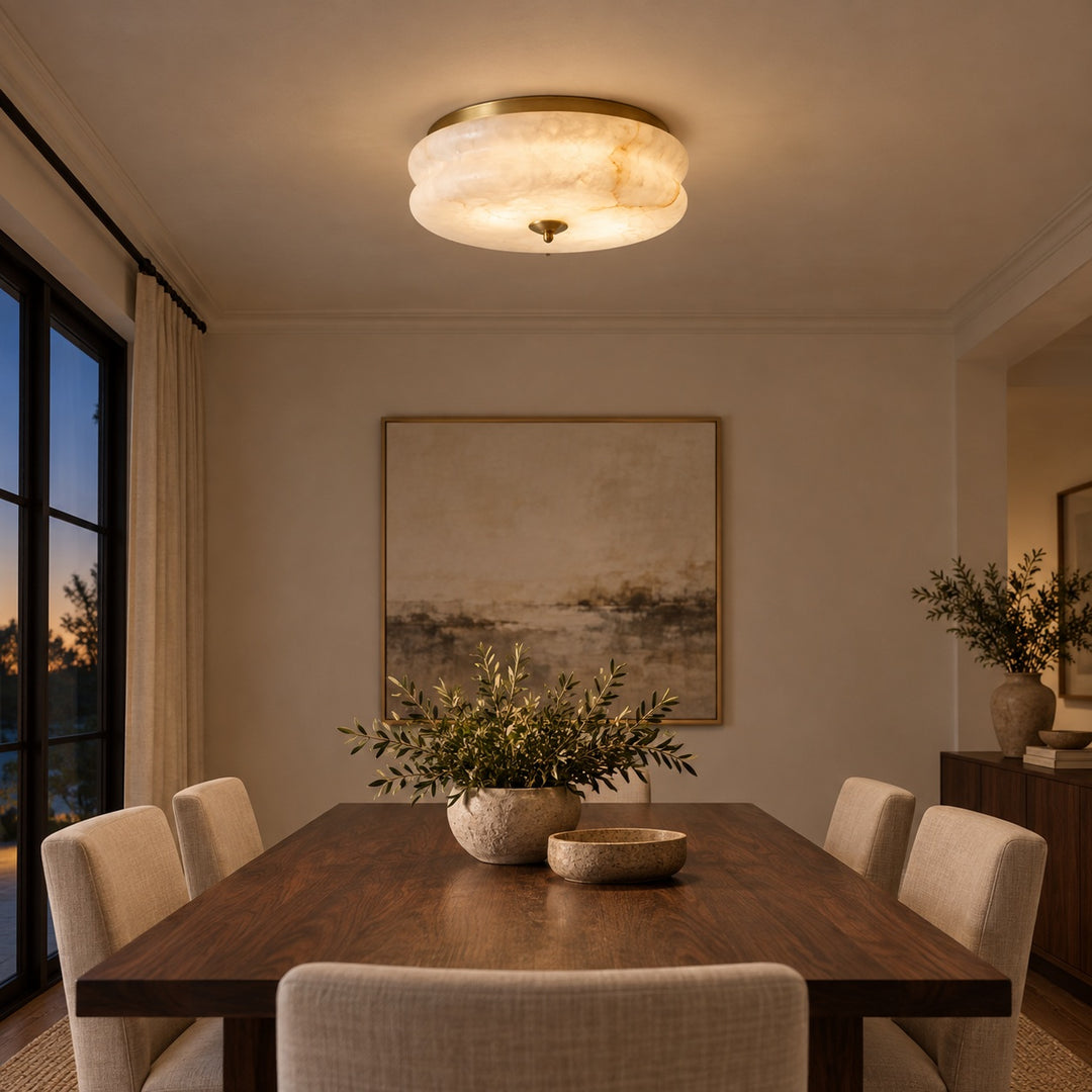 Modern Flush Mount Ceiling Light Fixture Alabaster LED 12 Inch 15W Warm White