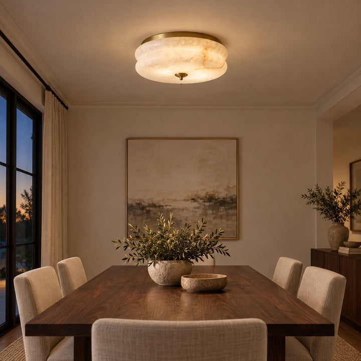 Modern Flush Mount Ceiling Light Fixture Alabaster LED 12 Inch 15W Warm White