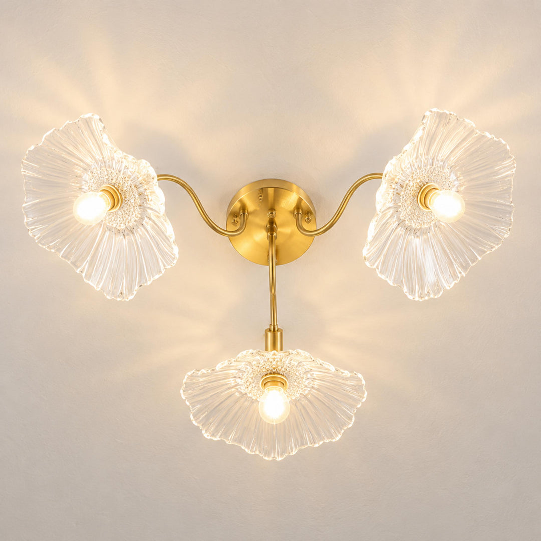 Modern Flush Mount Ceiling Light Fixture with Lotus Leaf Glass Shade and LED Technology