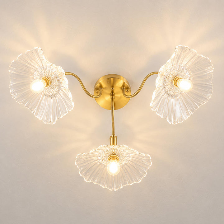 Modern Flush Mount Ceiling Light Fixture with Lotus Leaf Glass Shade and LED Technology