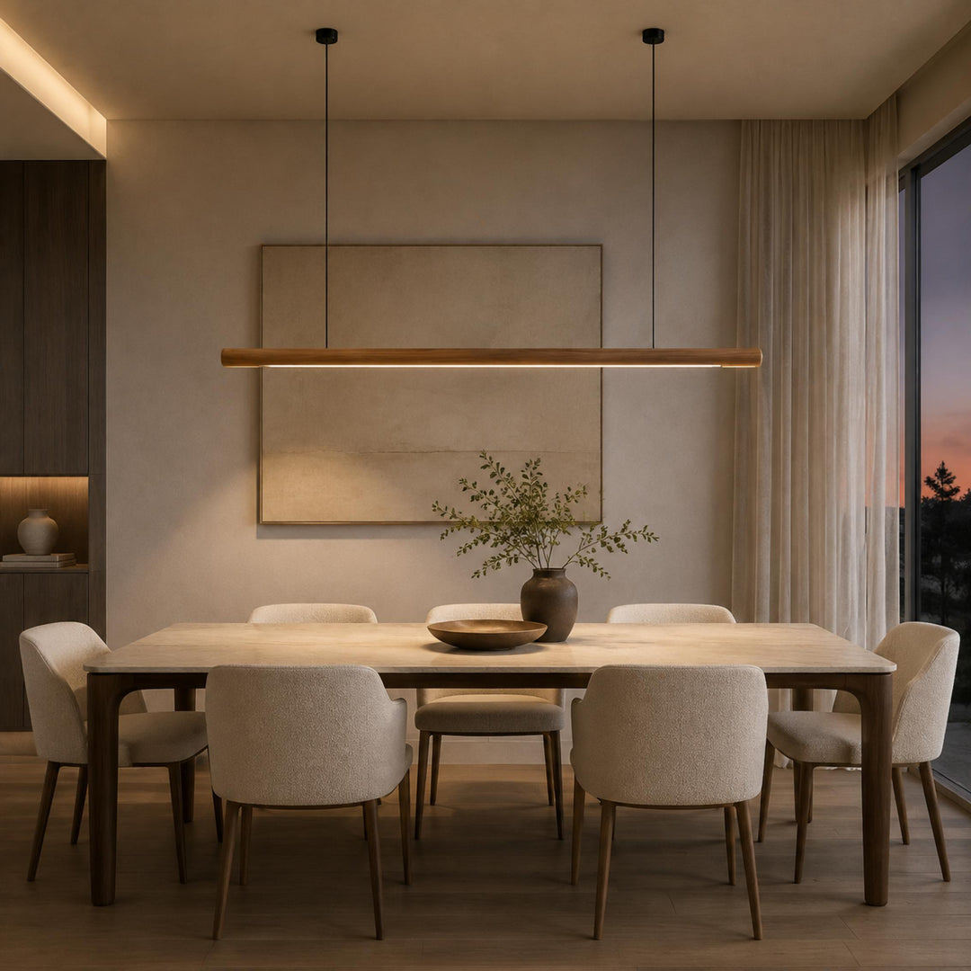 Modern Minimalist Pendant Light Adjustable Height Wood LED Diffuser for Kitchen Island Lighting