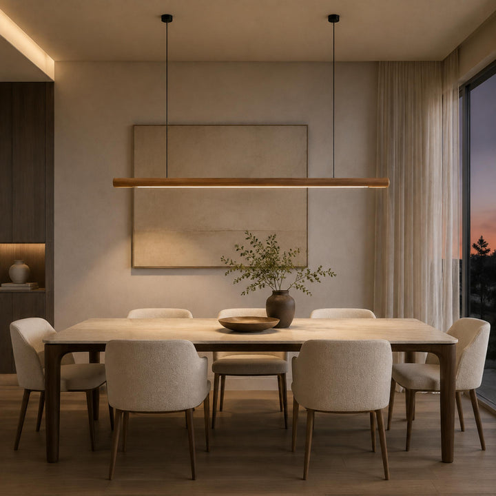 Modern Minimalist Pendant Light Adjustable Height Wood LED Diffuser for Kitchen Island Lighting