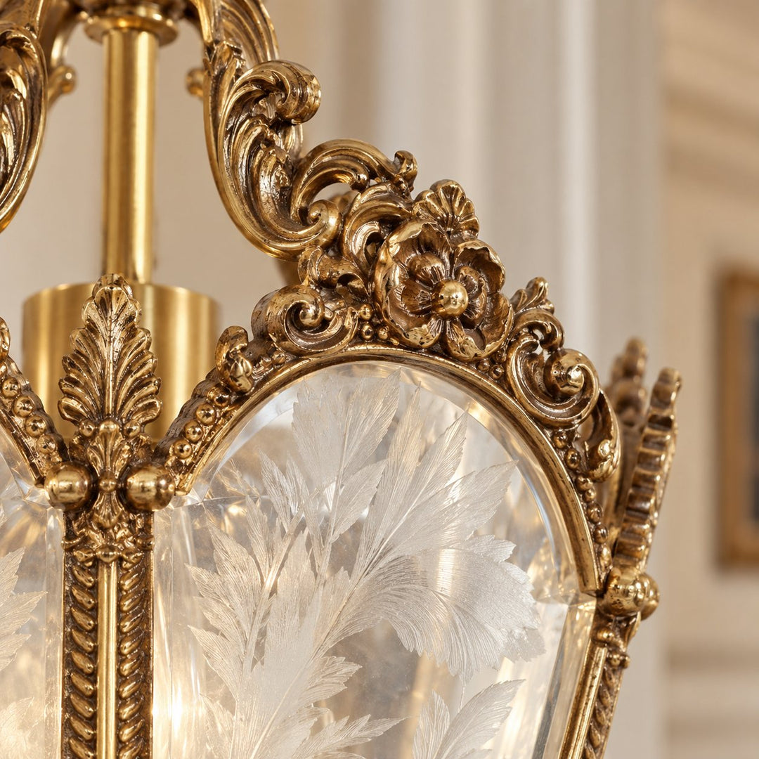 Antique Empire Pendant Lamp Ceiling Mounted Brass Frame Frosted Glass LED Compatible