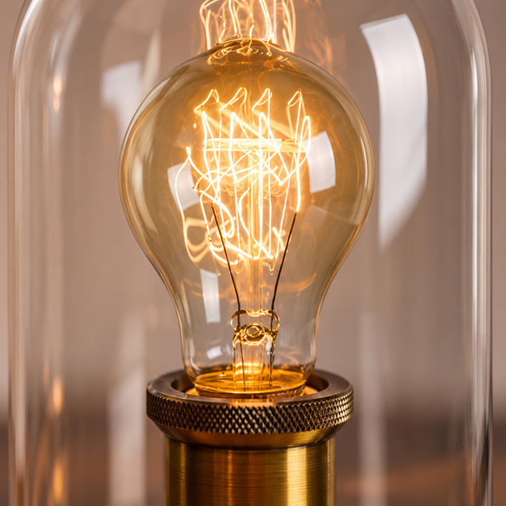 Modern Table Lamp with Glass Dome and Solid Wood Base for Bedroom and Nightstand Use